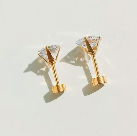Aros Puntos De Luz Zirconio 6mm Cuadrado Chapados en oro 18kl-4