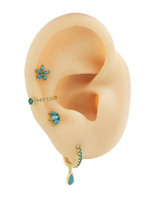 Set Conjunto huggies pendientes Turquesa chapados En Oro 18k-0