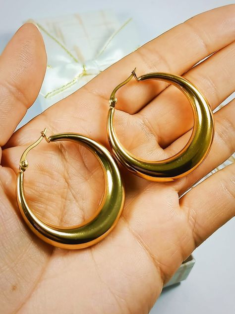 Argolla Aros Bote Minimalista Chunky Redondo Chapado En Oro 18kl-5
