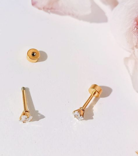 Aros Puntos De Luz Zirconio de 3mm Cuadrado Chapados en oro 18kl-4