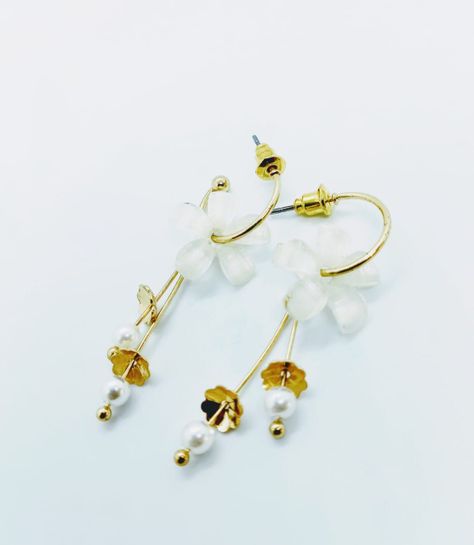 Aros estilo coreano flor blanca cristal dorado mujeres niñas-0