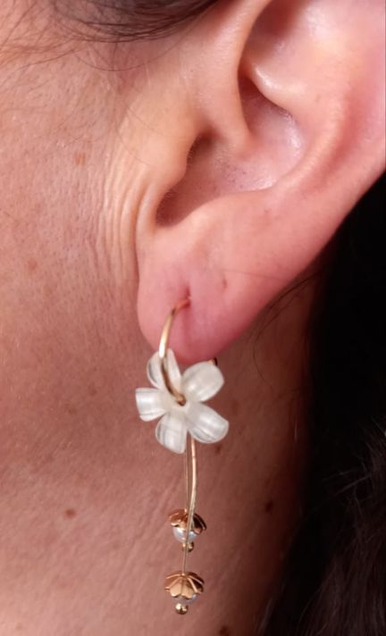 Aros estilo coreano flor blanca cristal dorado mujeres niñas-1