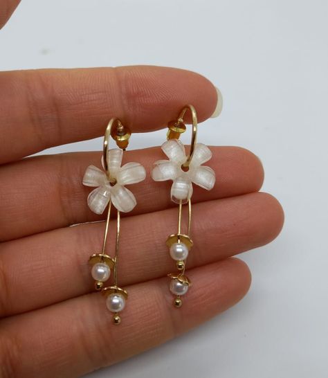 Aros estilo coreano flor blanca cristal dorado mujeres niñas-2