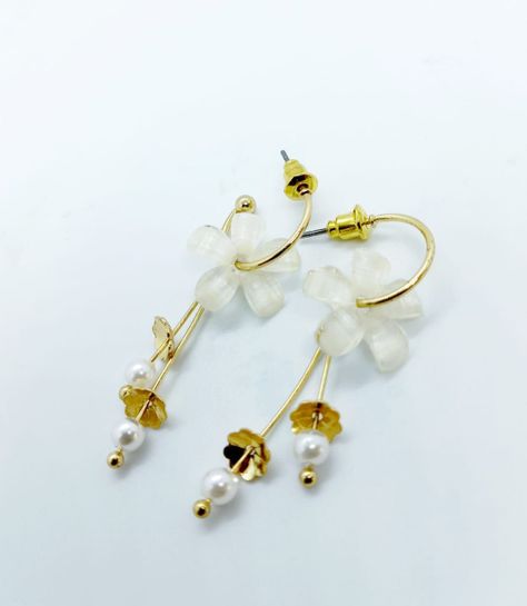 Aros estilo coreano flor blanca cristal dorado mujeres niñas-3