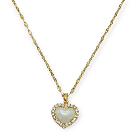Colgante Corazon Zirconias Blanco Amor Chapado En Oro 18k-0