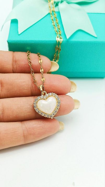 Colgante Corazon Zirconias Blanco Amor Chapado En Oro 18k-5