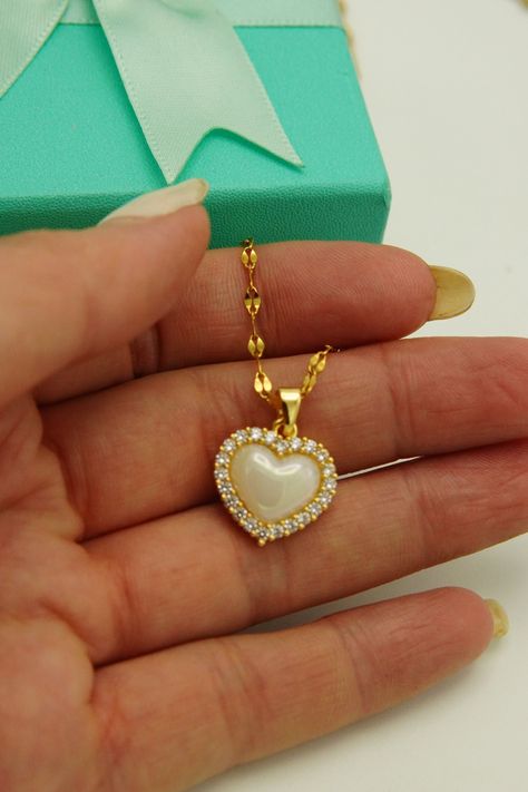 Colgante Corazon Zirconias Blanco Amor Chapado En Oro 18k-6