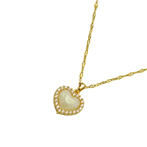 Colgante Corazon Zirconias Blanco Amor Chapado En Oro 18k-9