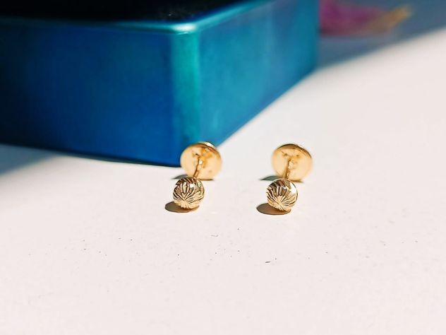 Aros Esfera Relieve Pendientes Tuerca Seguridad 4mm Oro 18k-3