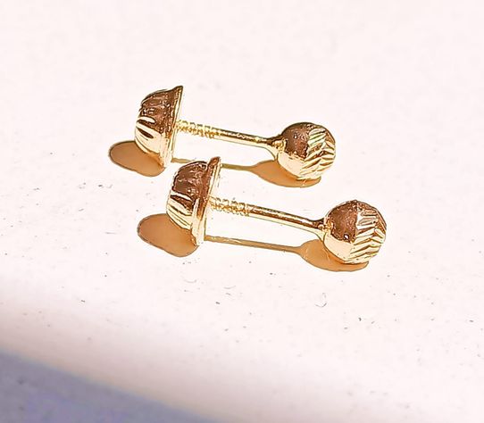 Aros Esfera Relieve Pendientes Tuerca Seguridad 4mm Oro 18k-5