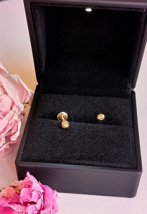 Aros Esfera Relieve Pendientes Tuerca Seguridad 4mm Oro 18k-1