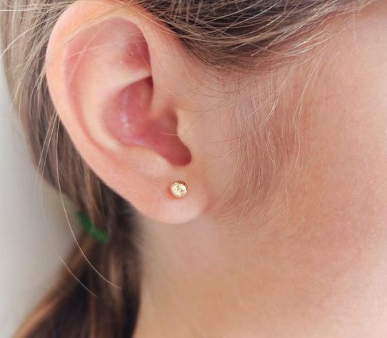 Aros Esfera Relieve Pendientes Tuerca Seguridad 4mm Oro 18k-2