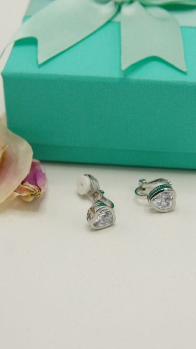 Aros Sin Perforacion corazon punto de luz chapado en plata-7