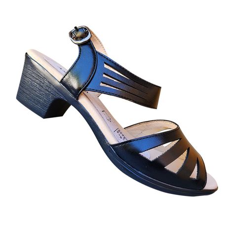 Sandalia De Mujer Con Taco Cuadrado Comodo Negro 7470-0