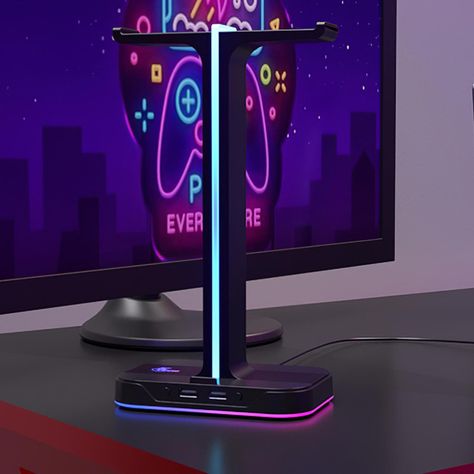 Soporte doble para audifonos luces RGB C/USB Xtech XTH-690-1