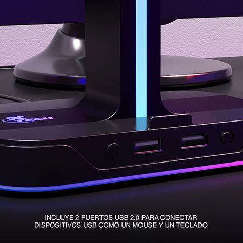 Soporte doble para audifonos luces RGB C/USB Xtech XTH-690-4