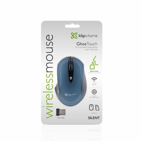 Mouse Inalámbrico Silence Click KlipXtreme KMW-400BL Azul-6