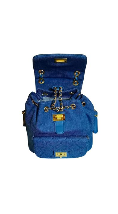 Cartera Mochila Azul Con Tapa-4