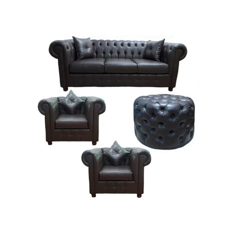Juego Living Chesterfield Capitone 3+1+1+Pouf Capitone Cafe-0