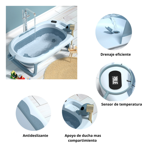 Bañera plegable con termómetro azul-5