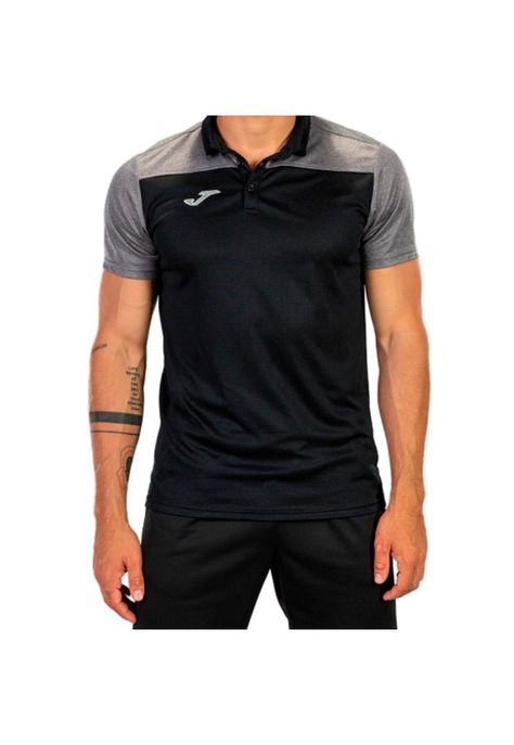 Polera Polo Hombre Hobby II Negro Gris Joma-1