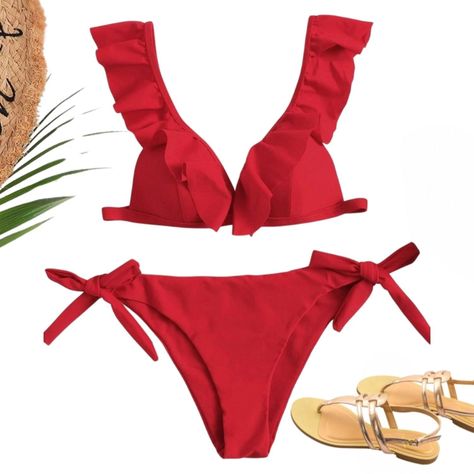Conjunto de Bikini con Ribete de Volantes-3