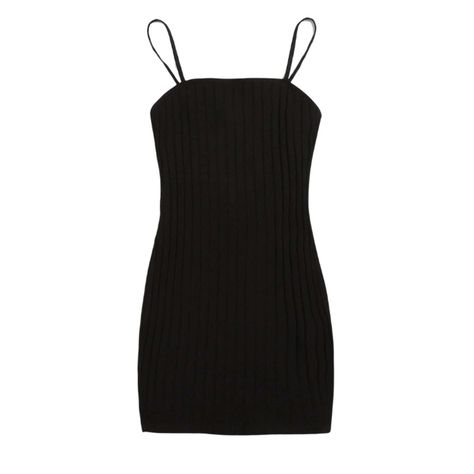 Vestido Negro Mini Bodycon Ajustado Con Tirantes Acanalados-0