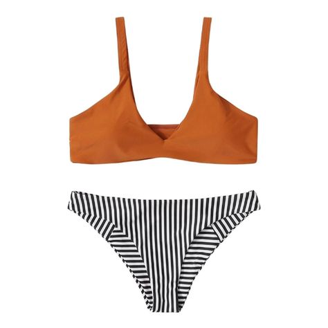 Conjunto de Bikini Combinado Liso + Rayas-1