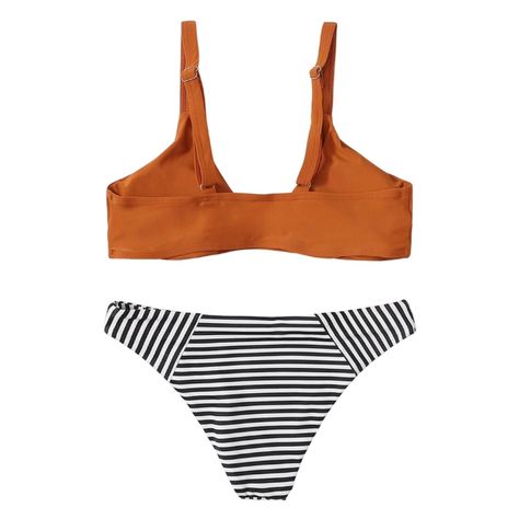 Conjunto de Bikini Combinado Liso + Rayas-2