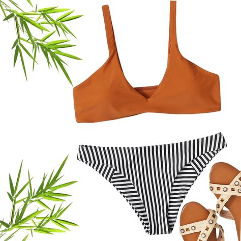 Conjunto de Bikini Combinado Liso + Rayas-3