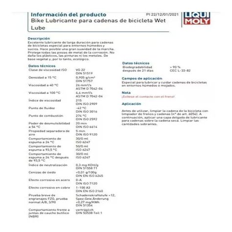Lubricante Aceite Cadena Bicicleta Wet Lube Liqui Moly 100ml-3
