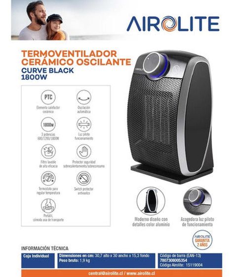 TERMOVENTILADOR CERÁMICO OSCILANTE CURVE BLACK-6