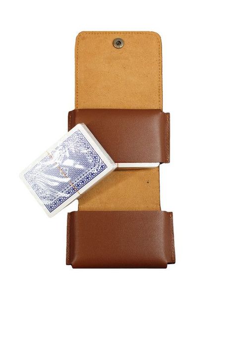 Juego porta naipe café claro 100% Cuero genuino-1