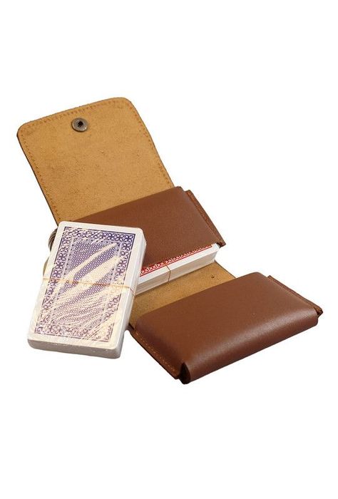 Juego porta naipe café claro 100% Cuero genuino-2