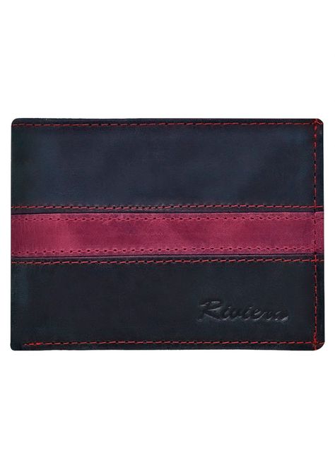 Pack Billetera-Llavero, 100% Cuero Negro-Rojo-1