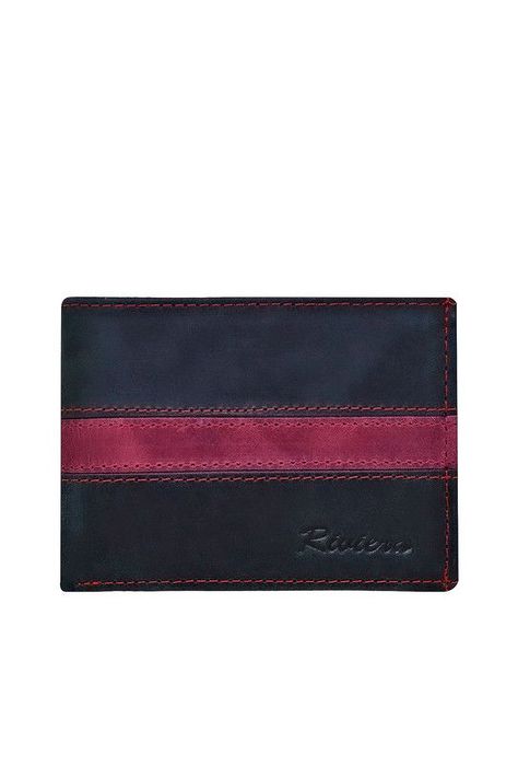 Pack Hombre Billetera-Llavero, 100% Cuero Negro-Rojo Riviera-1