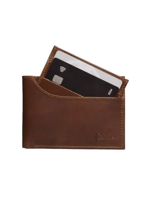 Billetera con tarjetero Cratmen 100% cuero genuino café claro-4