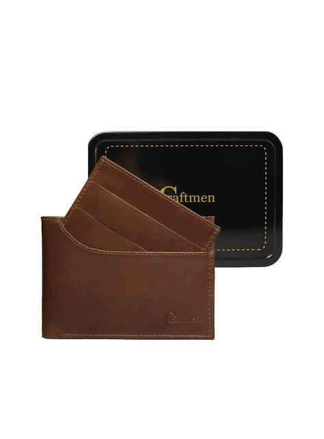 Billetera con tarjetero Cratmen 100% cuero genuino café claro-5