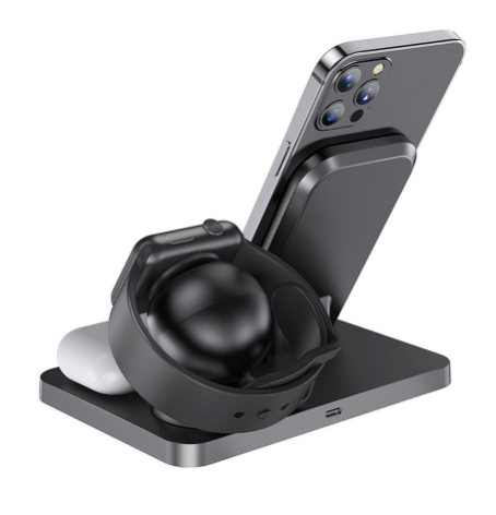 Cargador Hoco inalambrico 3 en 1 carga rapida CW33 negro-1