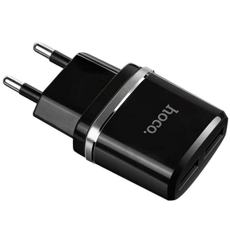 Cargador Hoco dual 2.4 USB C12 negro-0