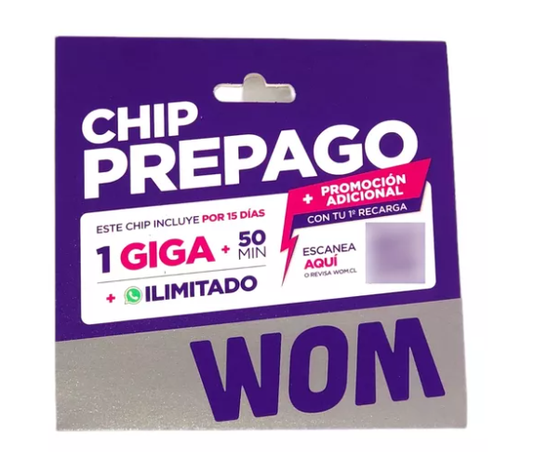 Tarjeta Sim Chip prepago Wom 1GB+50 minutos -0