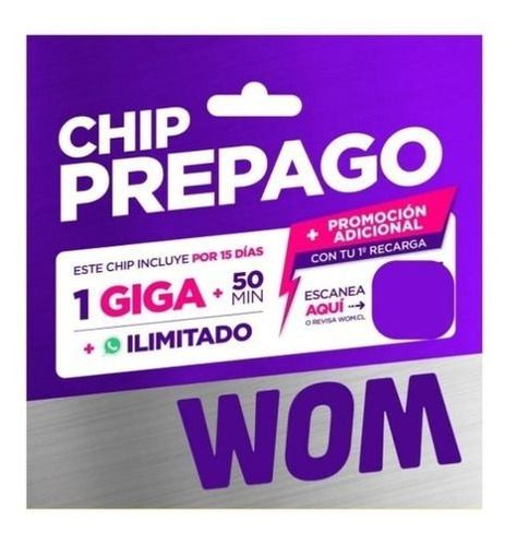 Tarjeta Sim Chip prepago Wom 1GB+50 minutos -1