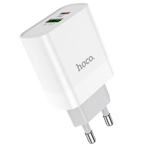 Cargador Hoco de pared doble puerto USB y USB-C 20w c80a blanco-0