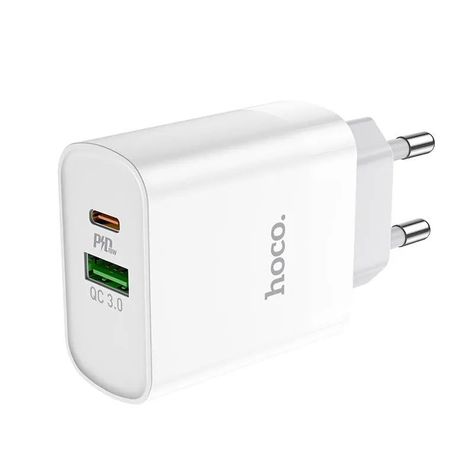 Cargador Hoco de pared doble puerto USB y USB-C 20w c80a blanco-1