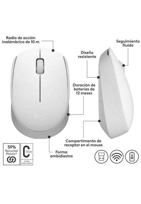 Mouse Inalámbrico Logitech M170 3 botones 2.4 GHz Blanco-1
