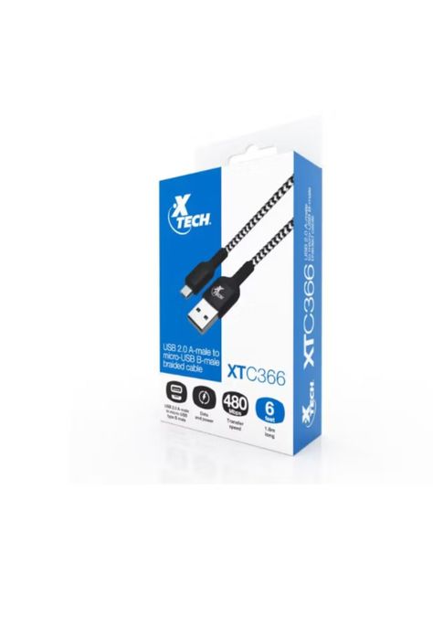 Cable Xtech USB-A a micro-USB 1.8 m Trenzado Negro/Blanco-1
