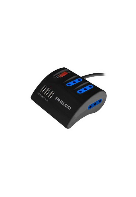 Alargador Zapatilla Con Switch 3 Usb Philco 1,5M Negro-0