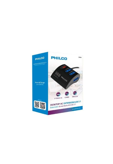 Alargador Zapatilla Con Switch 3 Usb Philco 1,5M Negro-1
