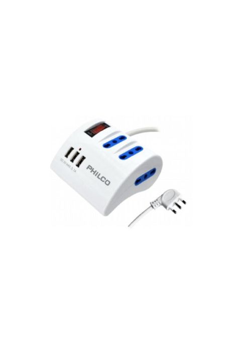 Alargador Zapatilla Con Switch 3 Usb Philco 1,5M Blanco-0