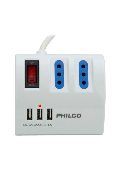 Alargador Zapatilla Con Switch 3 Usb Philco 1,5M Blanco-2